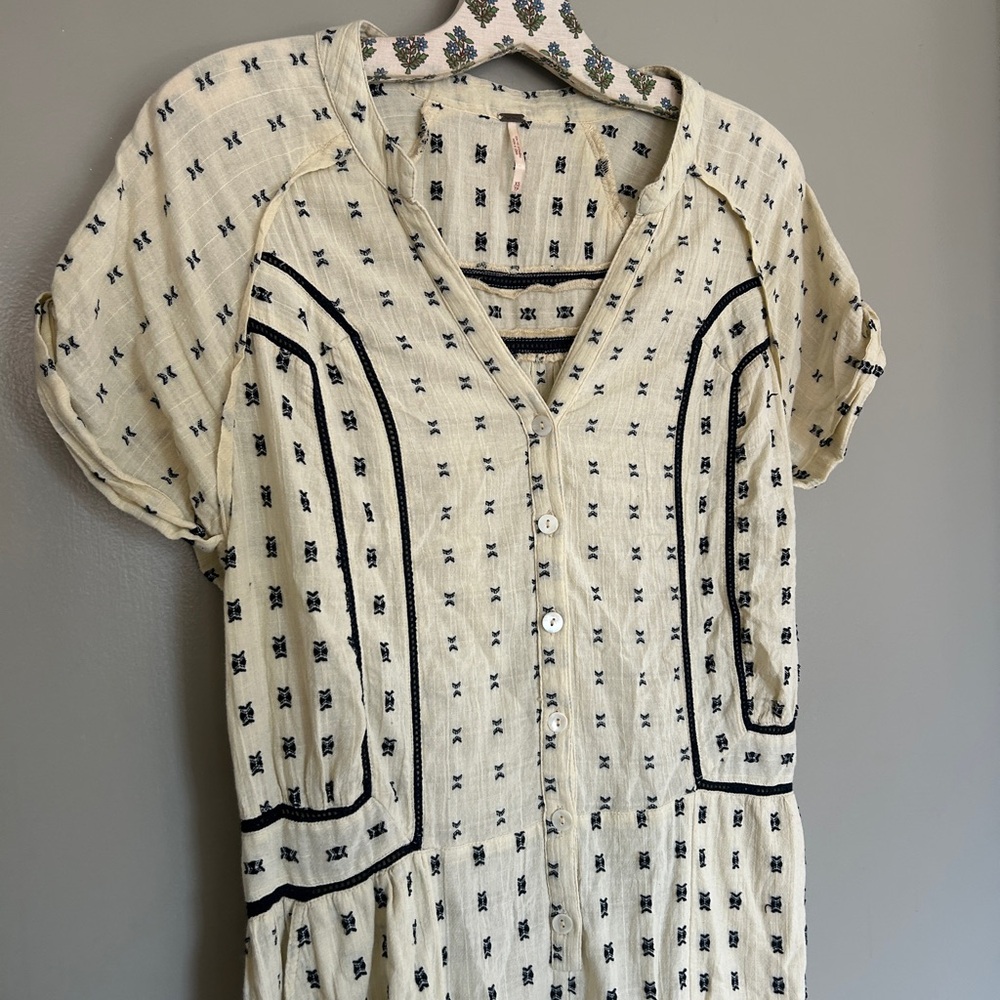 Free People Cotton Cream Jumpsuit with Black Pattern - Picture 4 of 11